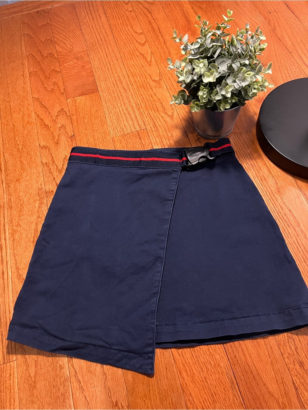 Urban Outfitters Navy A-Line Wrap Mini Skirt with Red-Trim Waistband